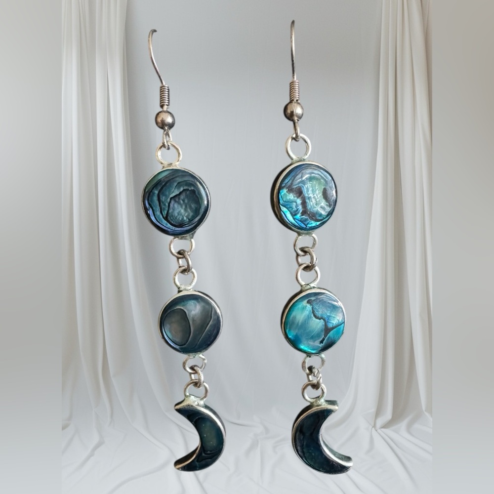 Abalone Shell Blue Dangle Earrings - image 1